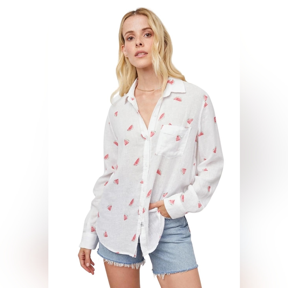 Rails Charli Watermelon Multi Linen Button Down Shirt, Size Small